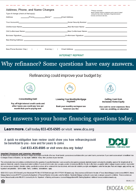 États , Unis Massachusetts Digital Federal Credit Union (DCU) relevé d'hypothèque bancaire aux formats Word et PDF, 3 pages 3 template